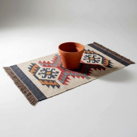 Handmade Jute Multicolor Vintage Dhurrie For Home